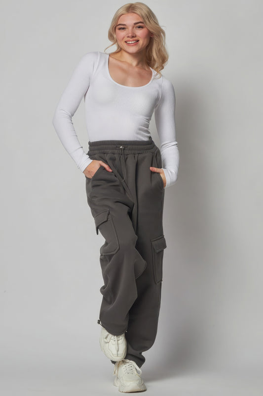 Fleece Lined Cargo Sweat Jogger Pants