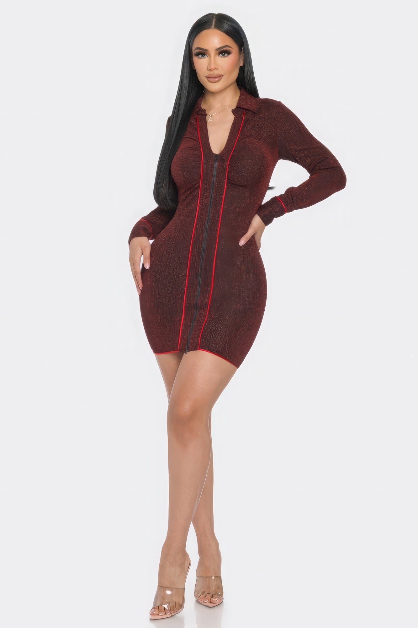 Mock Neck Long Sleeve Mini Dress